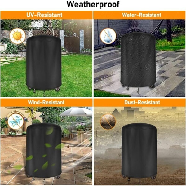 Vedenpitävä pyöreä grillipeite Weber Oxford-kangasta, UV-suojattu ulkogrillipeite tuulenpitävällä sivuhihnalla, musta (Φ71 x 70cm)