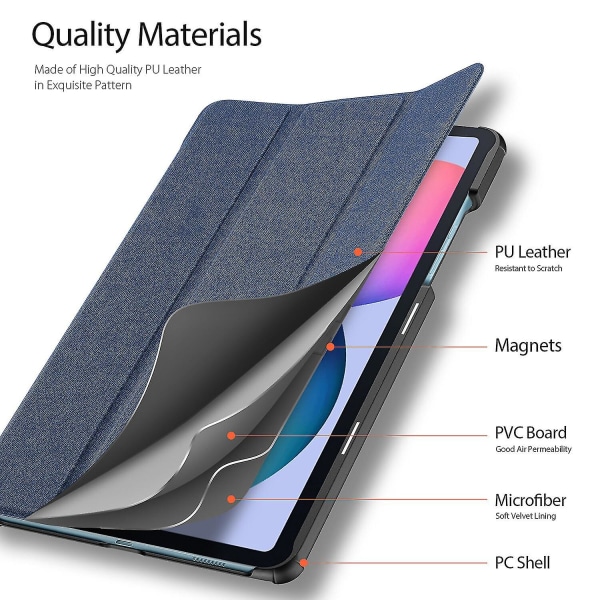 Fodral för Samsung Galaxy Tab S6 Lite Case Ultra Thin Smart Cover med pennhållare Auto Wake Blå