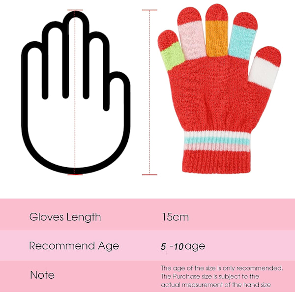 Barnvantar Vinter Stickade Färgglada Randiga Vantar Magiska Hel Finger Vantar Stretchiga Varma Vantar för Pojkar och Flickor, Unisex, 5-10 År Gamla, 6 Par