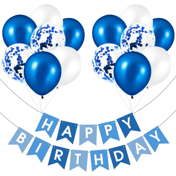 Grattis på födelsedagsbanner - Pojkar blå födelsedagsdekoration - Blå födelsedagsbanner med 12 tums metallblått grattis på födelsedagsfesten klibbiga väggkrokar