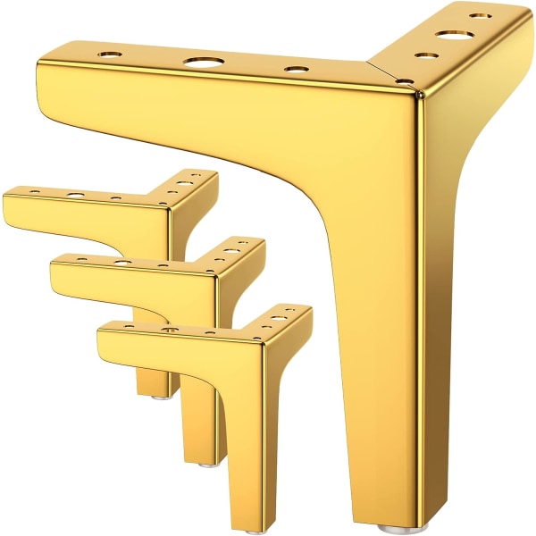 Set om 4 metalliska triangulära bordsben - Guld 15 cm, belastningskapacitet upp till 800 kg, moderna metalliska triangulära bordsben för skåp, soffor, möbelstift