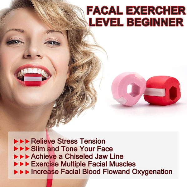 2 st Jaw Exerciser Ball (Röd+Rosa), Käktränare, Ansiktslyft, Ansiktslyftverktyg, Käkmuskeltränare Käk Kvinnor Män