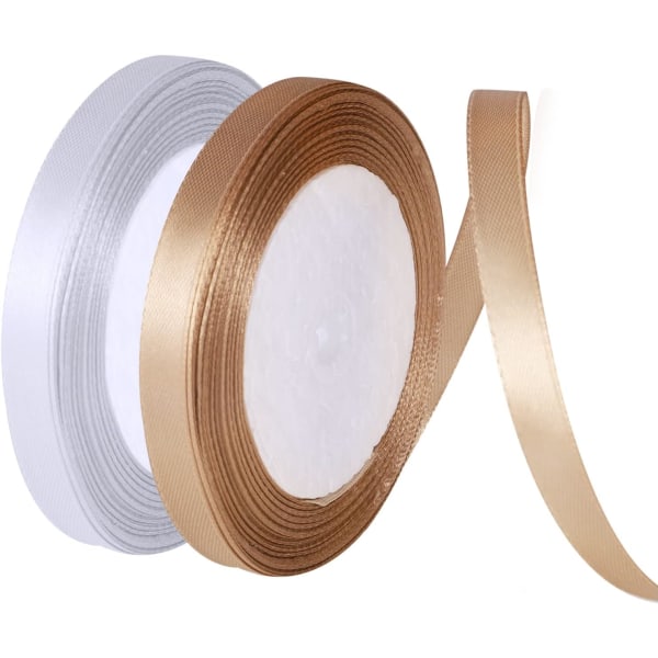 2 rullar vitt band, guldband, 10 mm x 22 m dekorativt band R