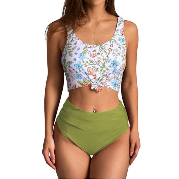 Kvinnors Scoop Bikini Set Ruffled High Waisted M