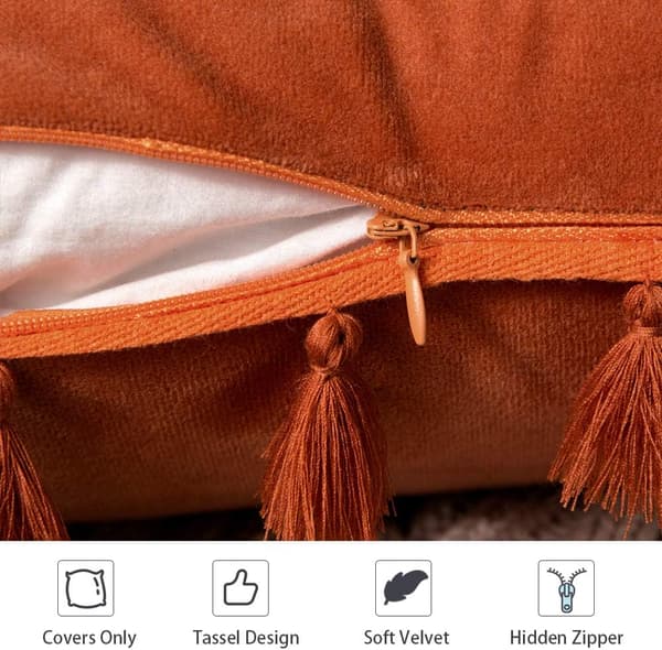2 stk. fløjlsbløde ensfarvede dekorative pudebetræk med frynser Boho pudebetræk til sofa seng orange