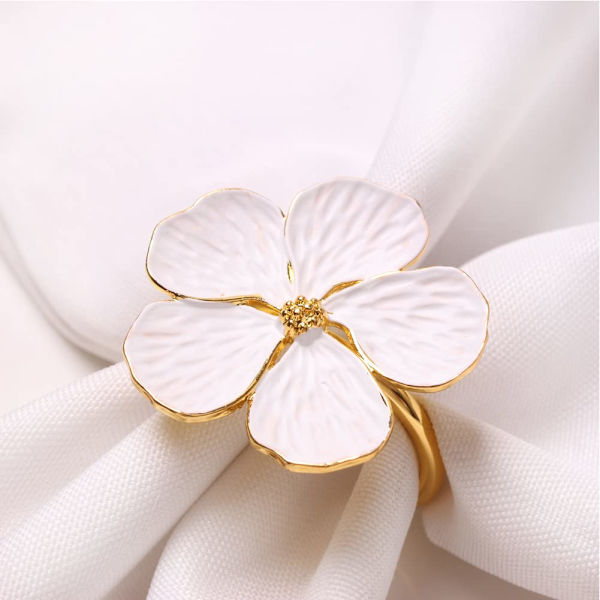 Blomsterserviettringer, sett med 6, elegante serviettringer, spisedekorholder, spenner for bryllup, jul, Thanksgiving, ferie, fest