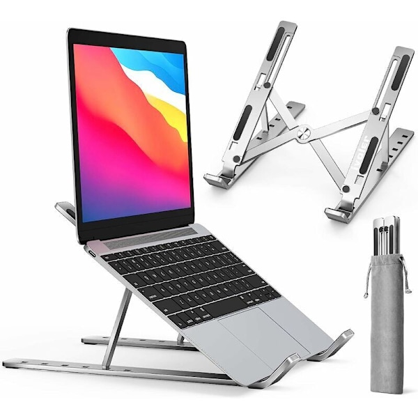 Sollbry Laptopstöd, Vikbart för Laptop, 6 Justerbara Vinklar, Ventilerat Halkfritt Aluminiumstöd Kompatibelt med Laptop, Tablet - Silver