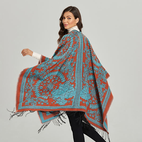 Frynser på kanten kashmir sjal wrap vinter varm etnisk stil kappe kvinners åpen front kappe