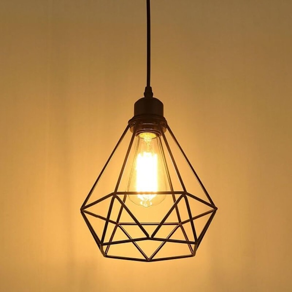 Industriell Pendellampa Retro Ljuskrona Taklampa Vintage Svart Bur Lampa Takbelysning Metall Lampskärm för Restaurang Vardagsrum Be