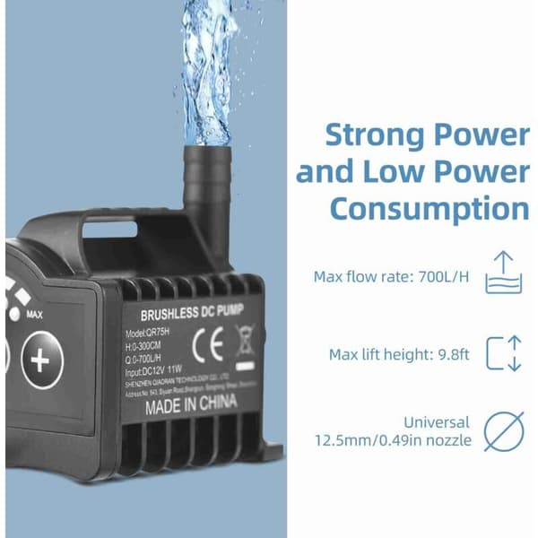 Mini pump 12V QR75C 550L/H 2m DC akvarium/damm