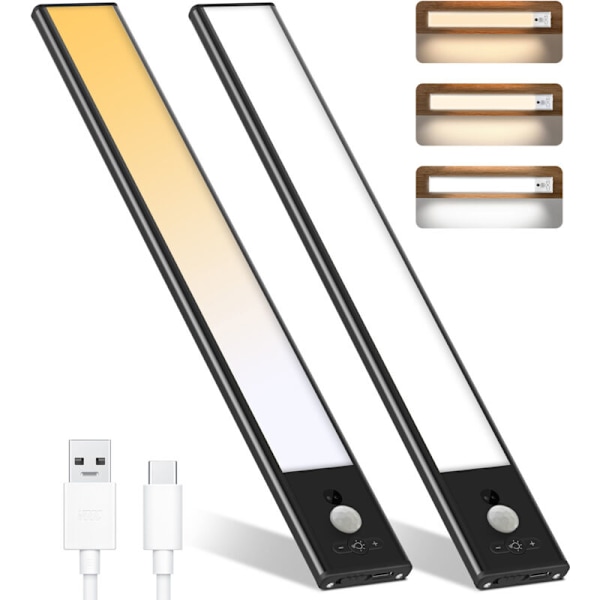 2 st LED-list för köksskåp & Spotlight PIR Rörelsesensor Inomhus LED Nattlampa Under Skåp USB Trådlöst Uppladdningsbart Batteri Skåp Kök