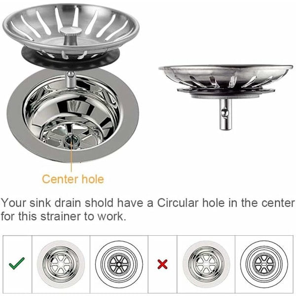 2 kjøkkenvasklokk i rustfritt stål - Universell vasklokk (diameter: 78 mm), vaskavløp med 18 spalter, anti-tetting vaskrist, vaskekurv med rask