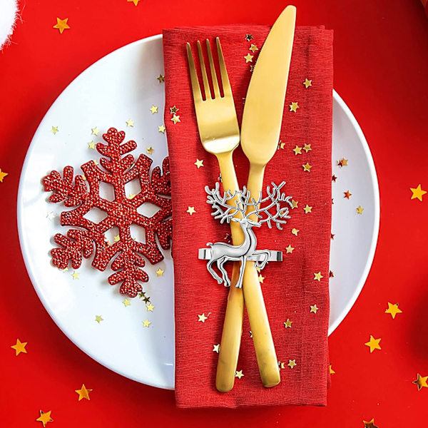 12 stk. Julehjorte Servietringe, Hjorte Servietklemmer til Julefrokost Thanksgiving Fest Ferie Bryllup Borddekoration