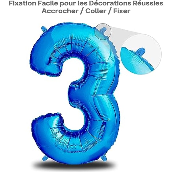 3 Years Birthday Balloon Blue - 75 CM Number Balloon - Boy's Birthday Deco Kit - Happy Birthday Decoration - Happy Birthday Balloon - Flies with Hel