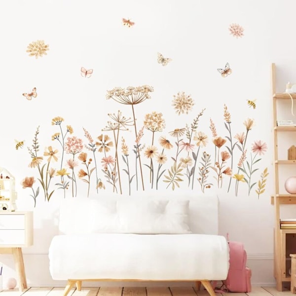 Väggdekaler Boho Blomma Klistermärke Vägg Blomma Blomma Pandelol Papillon Väggdekoration Sovrum Kontor
