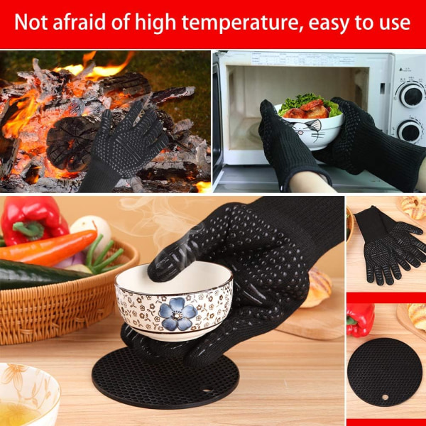 Varmebestandige handsker, ovnvanter med silikonepude, grillhandsker, ovnvante, skridsikre ovnvante op til 1472°F/800°C, varmebestandige handsker