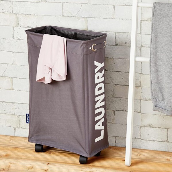 Smal tvättkorg, rullande tvättkorg, Corno grå, Polyester, 43 l, 18,5 x 60 x 40 cm