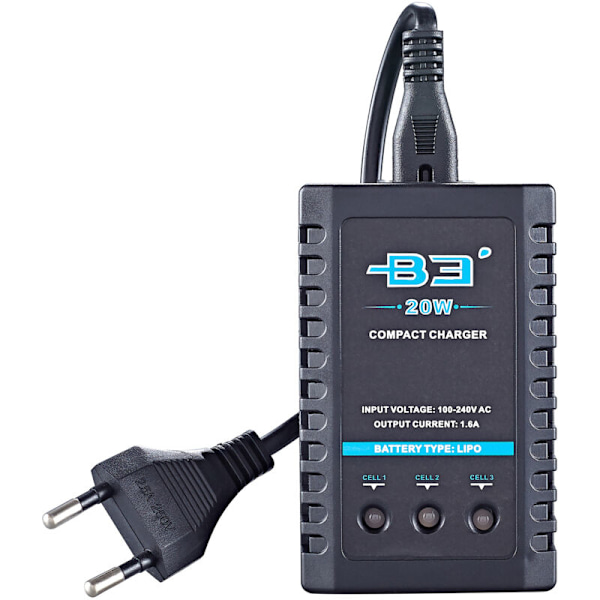 B3 20W 1.6a Pro Balance Oplader til 2S 3S 7.4V 11.1v Lithium Lipo Batteri Mini Bærbar RC Fly Oplader - Sort