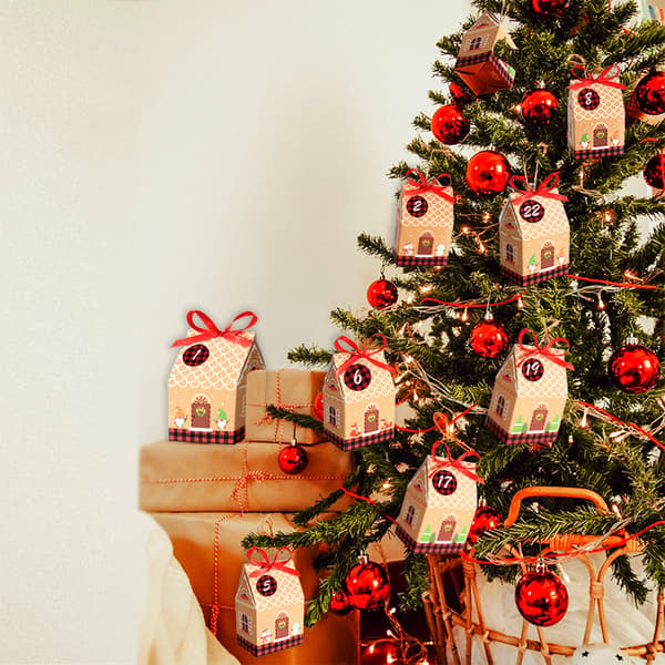 Julhus godisbox liten presentask förpackningspapperslåda Jul pepparkakshus papperslåda förpackningslåda presentask 24 set