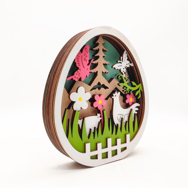 Påsk LED Träägg, Påsk Träägg LED Dekoration, Påsk Hem Dekoration Träägg Kanin Hantverk, 11X12.7X2.5CM