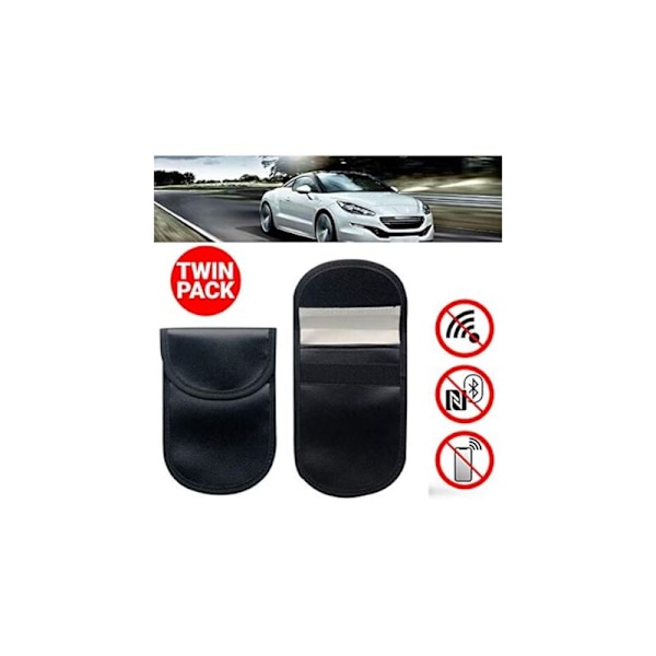 2-pak Bilnøgle Fjernbetjeningsbeskytter Pose Tyverisikring RFID Signalblokering Sort