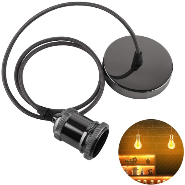 Industriell Mini Pendellampe Enkelt Vintage Sokkel E27 Lampholder Svart Vevd Stoff Pendellampe Ledning Justerbar Hengelampe Kit, stil 3