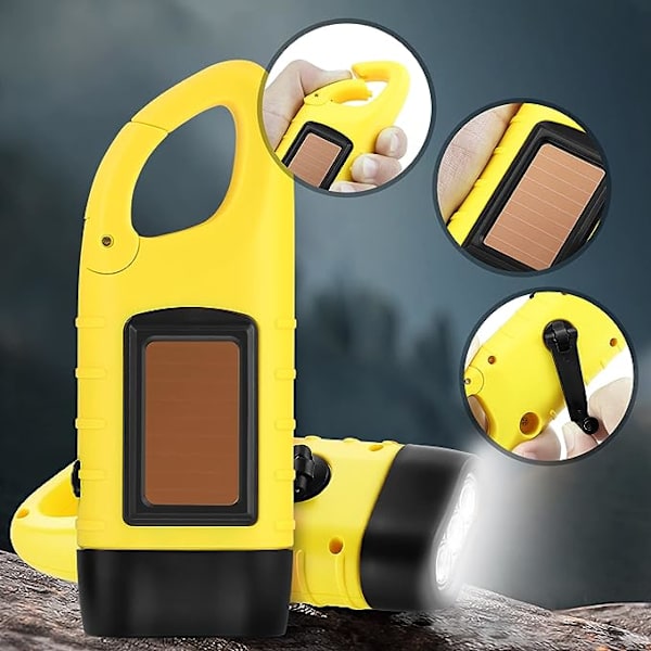 Solcellsficklampa, Solcells LED-ficklampa Handvev Ficklampa Uppladdningsbar Utomhusaktivitet Nödlampa - Gul [Energiklass A+++]