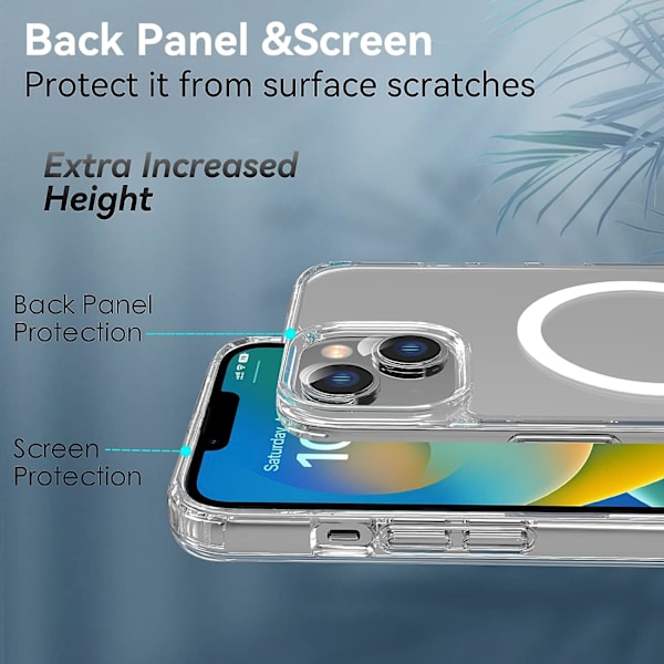 iPhone 14 Skal Genomskinlig, Magnetiskt iPhone 14 Skal med Mag Safe Skal för Kvinnor Män, Stötsäkert Skyddande Skal för iPhone 14 6.1''