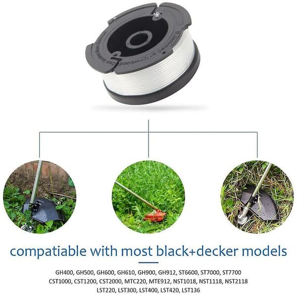 Sæt med 6 linespoler med 2 dæksler til udskiftning af Black Decker trimmer-udskiftningsspoler