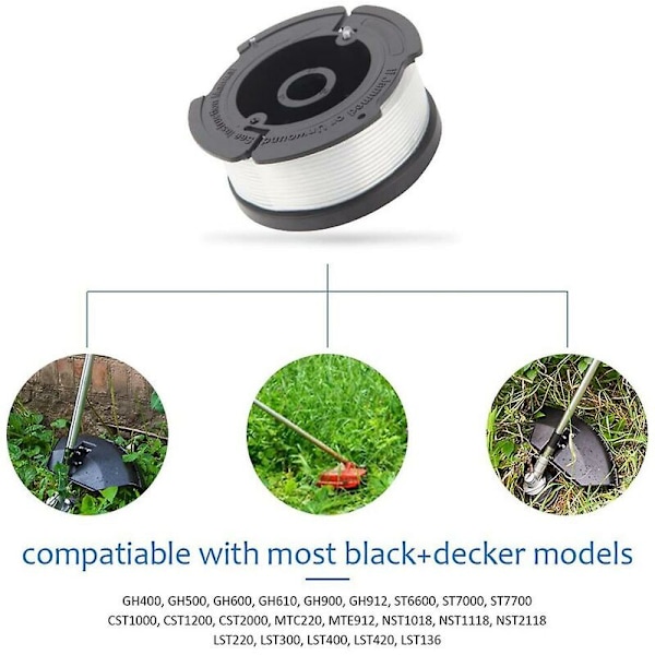 Sett med 6 linjespoler med 2 deksler for å erstatte Black Decker Trimmer Reserve Spool