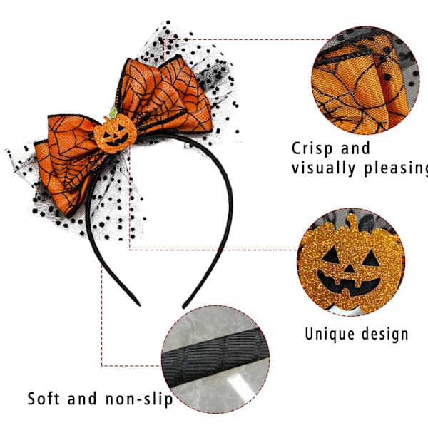 Edderkoppnett Hodebånd Halloween Hodebånd Gresskar Hodebånd Blonder Gult Sløyfe Design Halloween Jul Fest Bursdag Figurer