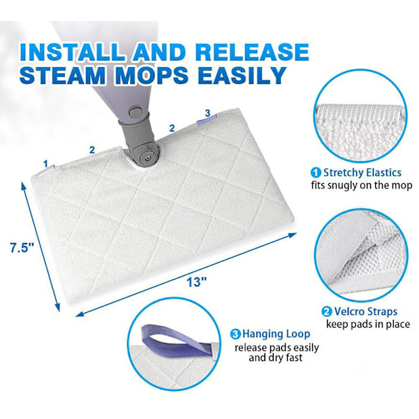 Pestävät mikrokuitupuhdistusliinat Shark Pocket Steam Mop S3501 S3601 S3901 -höyrymoppiin (Koko: 31,8 x 17,8 cm)