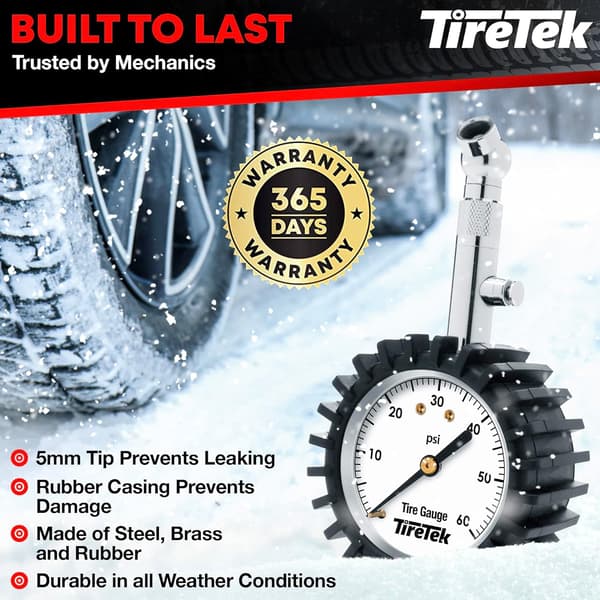 Dæktryksmåler til bil (0-60 PSI) - Dæktryksmåler, Heavy Duty Lufttryksmåler Autodele