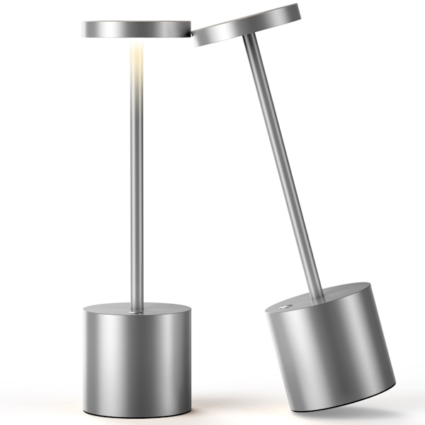 Trådløs berøringsbordlampe LED-nattlys, USB-batteridrevet oppladbar bordlampe for soverom/stue/utendørs bærbar lys (2 stk sølv)