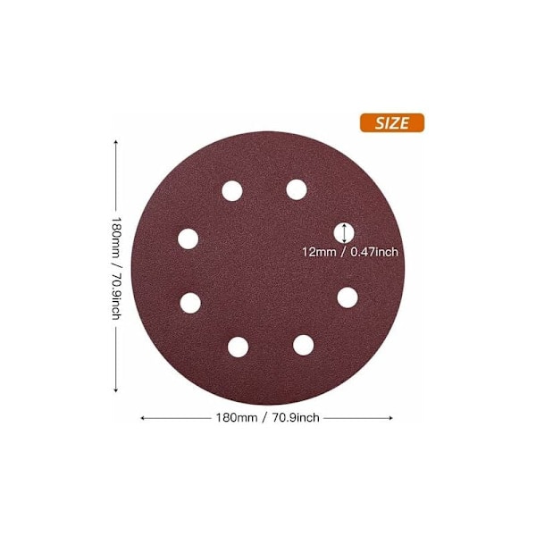 Set med 40 slipskivor 180 mm korn 240 - 180 mm skivor - 8 hål - Slippapper för väggslipmaskin