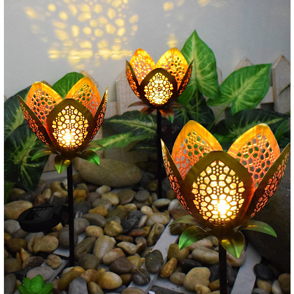 Solcellslampor för utomhus trädgård (1-pack), Vattentäta metall LED-blomlampor för uteplats, gräsmatta, gångväg, bord, mark