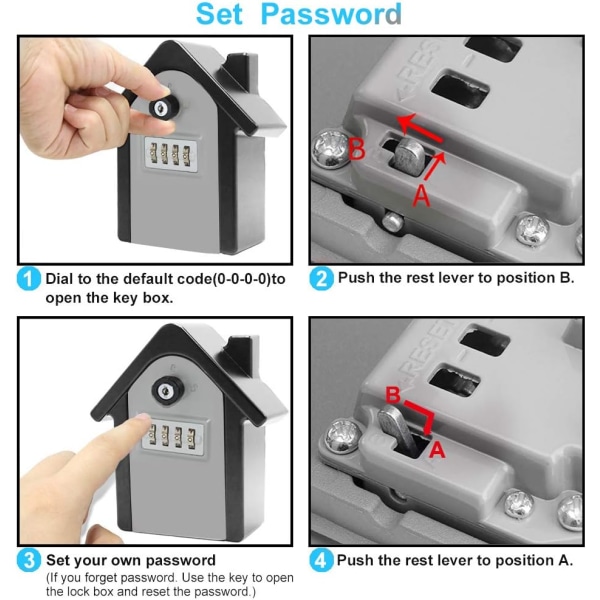 (Silver) Väggmonterad nyckelskåp Nyckellåda med digital kod & Em