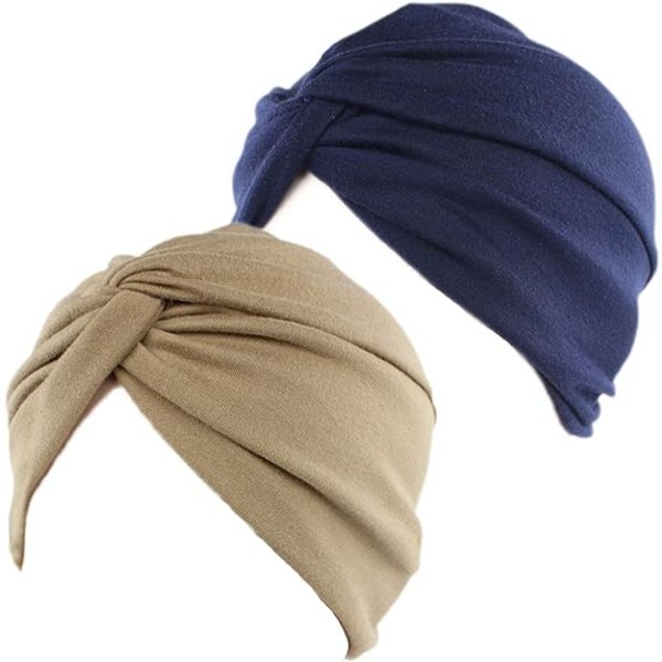 Khaki, Navy, -2 stk. Dame Hijab Hat Crosscross Bomuld Stretch Nær