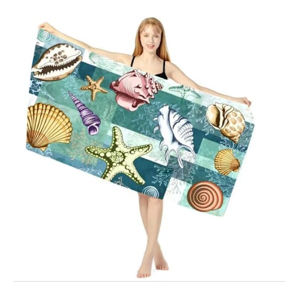 160x80cm Stort badehåndkle, mikrofiberhåndkle, hurtigtørkende anti-sand håndkle for strand/basseng/strandstoler (skjell)
