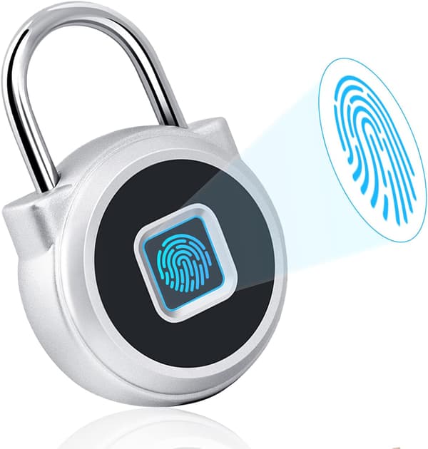 Fingeravtryckslås, kombinationslås, hänglås, lås, paddlock och telefonapp, IP65 vattentät, smartlås, resväskor (silver, P5)