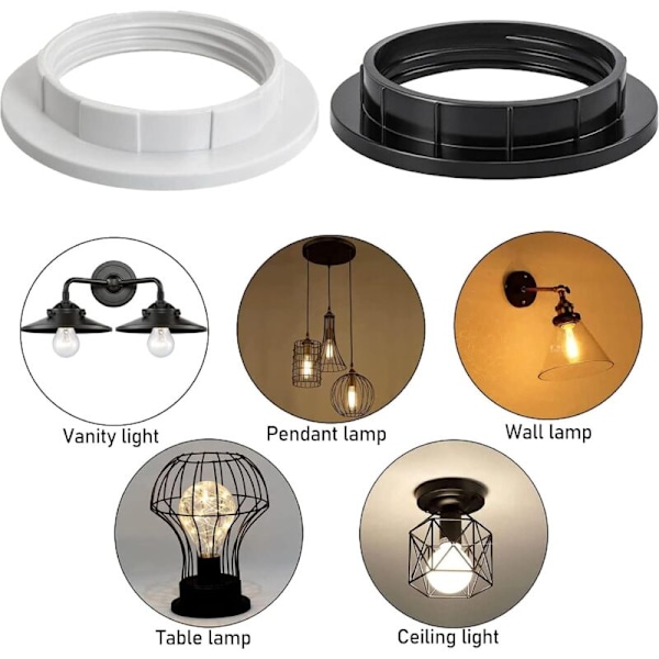 6 Plast Ringreducerare Lätt E27, Tillbehör för lampskärm Ringplatta, adapteromvandlare, E27 Reduceringsring, lampskärmsring, för skrivbordslampa