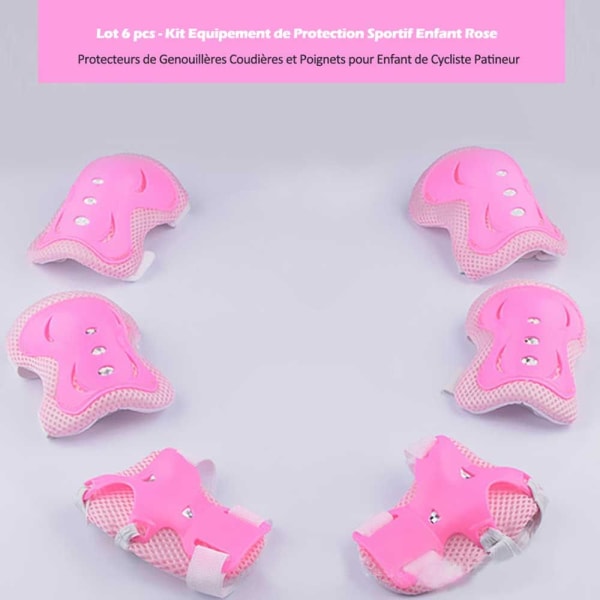 Set med 6 st - Barnskyddspaket Lättviktig sportutrustning för skridskocykling - Knäskydd Armbågs- och handledsskydd (rosa)