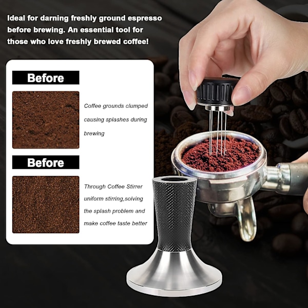 58,3 mm Kaffetamper, Rustfrit Stål Kaffe Presse, 2-i-1 Kaffetamper Nåle Dispenser, Espresso Tamper Køkken Tilbehør med Silikon Pude
