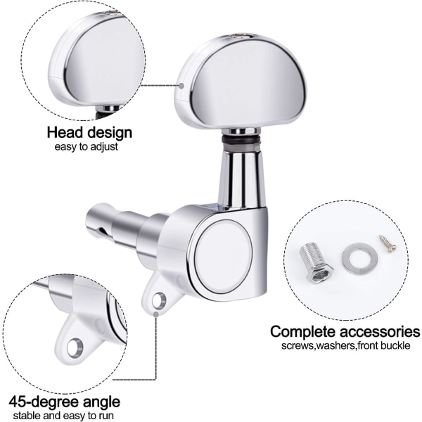 (6 stk.) Guitar Tuning Machines Knobs, 3L3R String Tuning Pegs Keys Pegs Lukkede Hoveder Udskiftningsdele til Elektrisk eller Akustisk Guitar