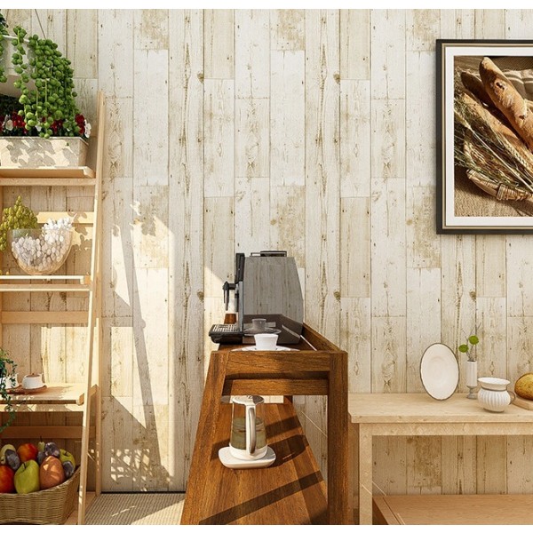 Wallpaper Retro Wallpaper Background Wall Wood Grain Paste PVC Self-Adhesive Wallpaper Suitable for Kitchen Home Decoration(Ivory Yellow Wood Grain