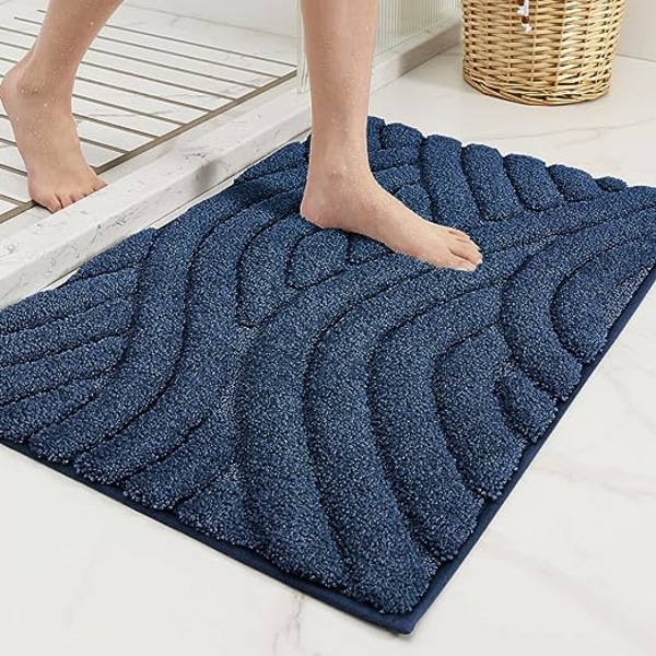 Halkskyddad badrumsmatta 40x60cm (Blå), Absorberande badrumsmatta, Mjuk mikrofiberduschmatta, Maskintvättbar, Hållbar badrumsmatta