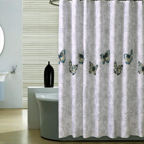 Shower Curtain 180 x 180cm Mildew Resistant Waterproof Thicken Polyester Fabric Bathroom Shower Curtain Liner Long Bath Curtain with Hooks, Washable