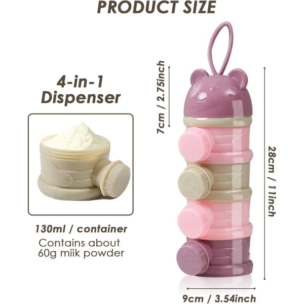 (Lila) 4 fack formel dispenser baby flaska dispenser bärbar stapelbar formel dispenser.