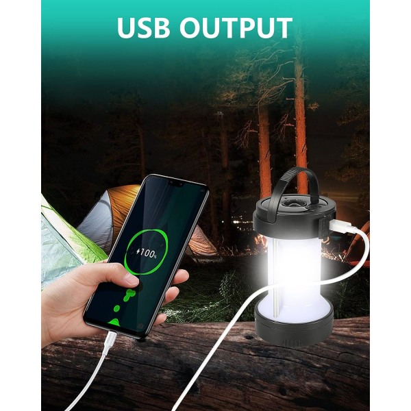 Sort-1pc solcelledrevet campinglys genopladelig LED-lanterne 1800mAh vandreture lommelygte lys udendørs solcellelampe teltlys camping/fiskeri/strømsvigt