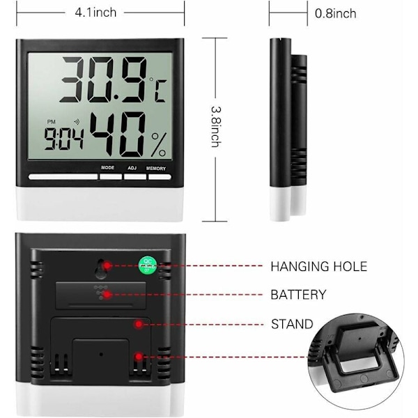 Hygrometer Digital Elektronisk Digital Termometer, Digital Trådlös Hygrometer Termometer, Termo-Hygrometer LCD, Baby Babyrum Termometer, Laptop